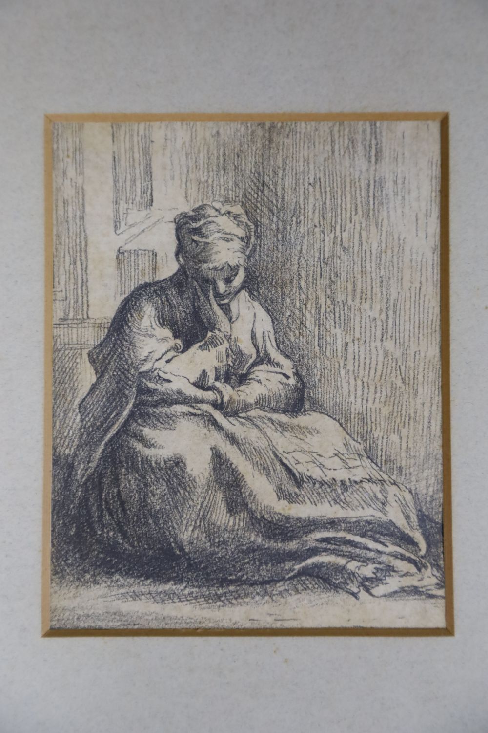 An Old Master style pencil study of a seated woman, 13 x 10cm, unframed